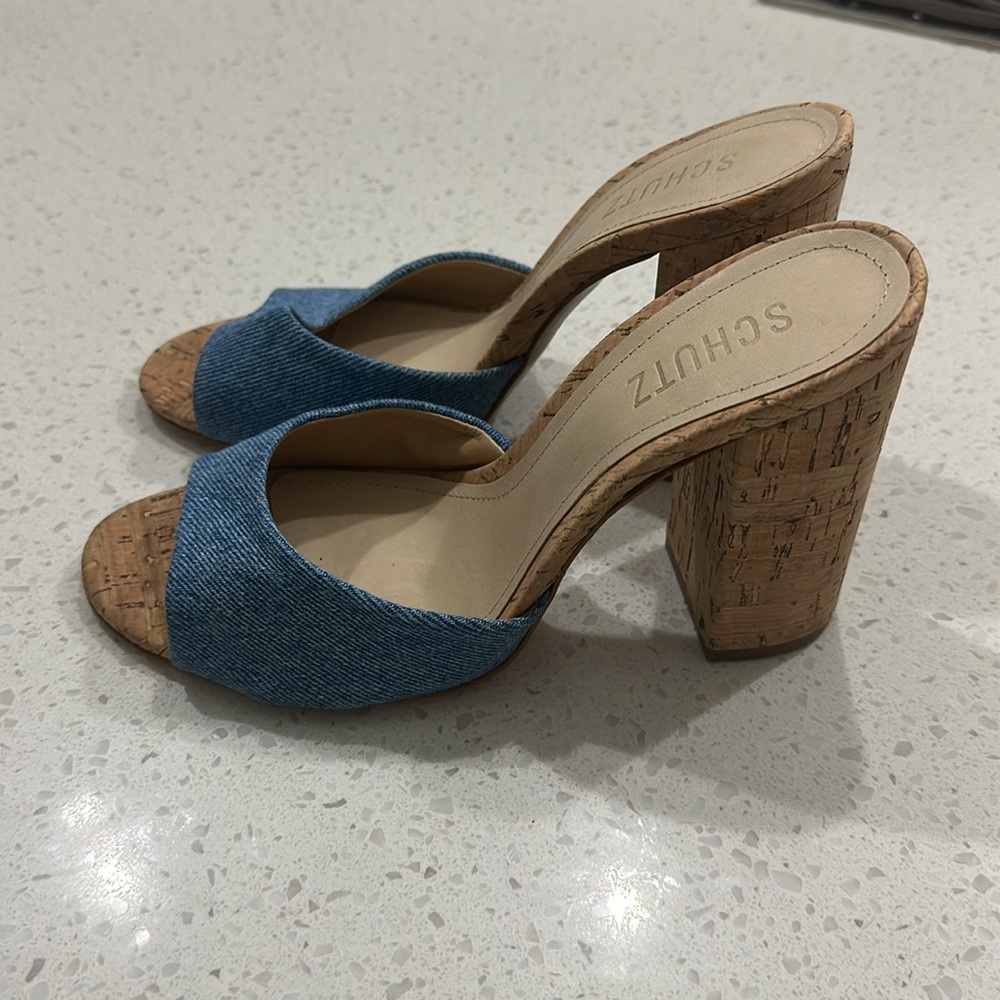 Schutz Kaycee Denim mule Heels size 7.5 western rodeo